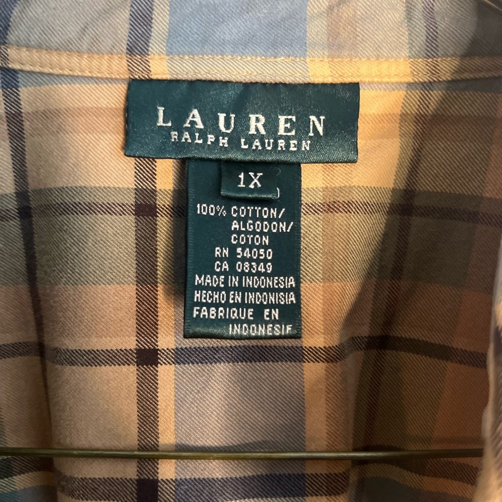 Lauren Ralph Lauren size 1X plaid button down shirt w/ embroidered pocket - Picture 7 of 7